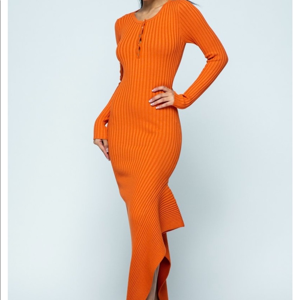 Solid Long Sleeve Ribbed Bodycon Dress